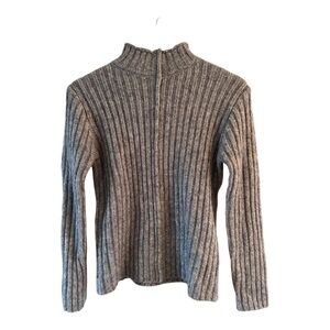 ZARA Grey Wool Blend Mock Neck Thick Ribbed Sweater decorative Centre Seam Small